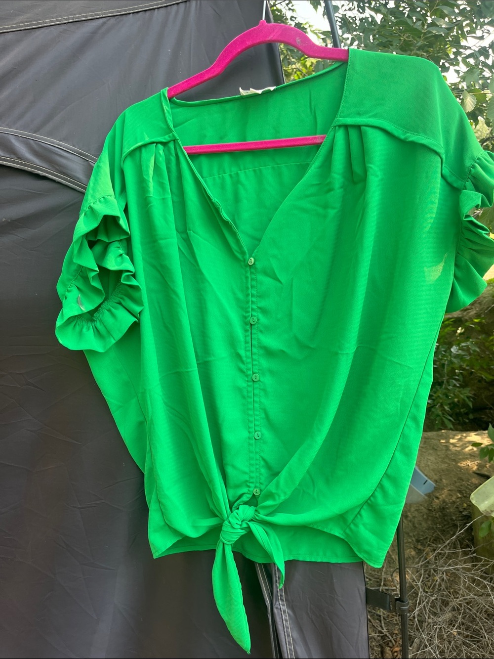 glam Green Tie-Front Button-Down Shirt